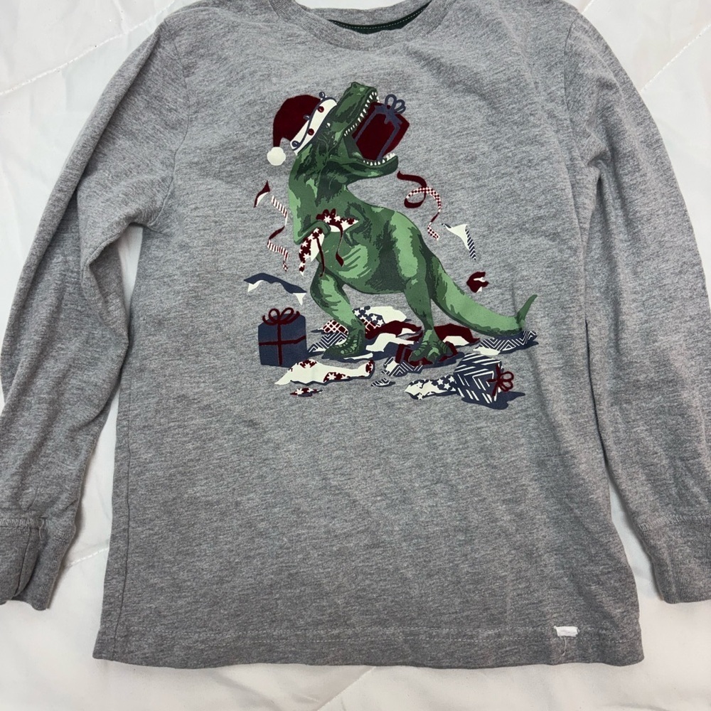 Tommy Bahama Gray and Green Holiday Christmas Dinosaur Long Sleeve Tee size 4/5